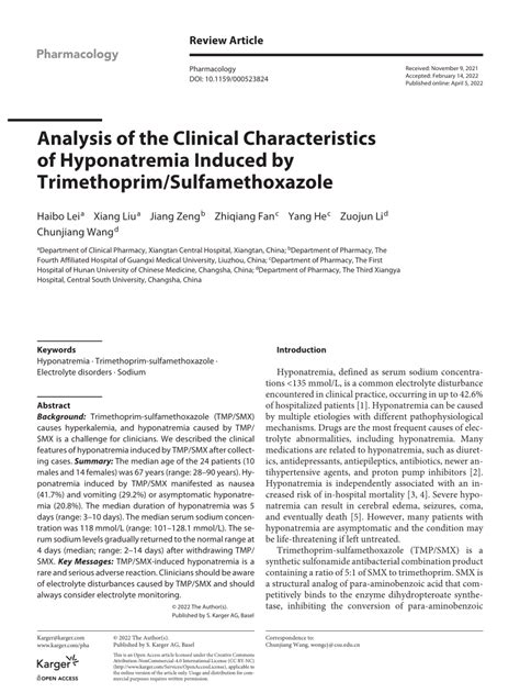 PDF Analysis Of The Clinical Characteristics Of Hyponatremia Induced