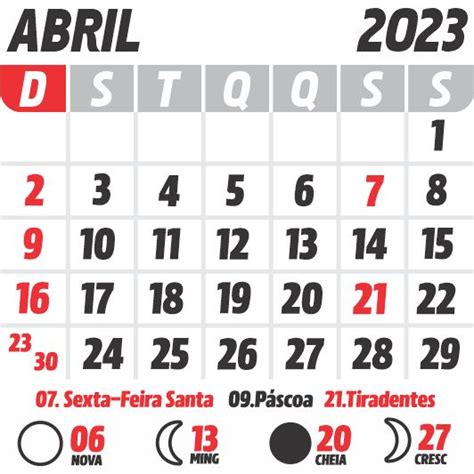 Calendário Abril 2023 Com Feriados Para Imprimir Em Formato Png