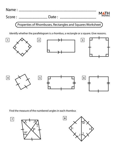 Properties Of Squares Worksheets