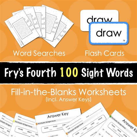 Frys Fourth 100 Sight Words Fill In The Blanks Worksheets More
