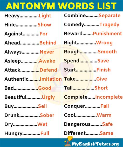 List Of 180 Important Antonyms Examples For Esl Learners My English Tutors