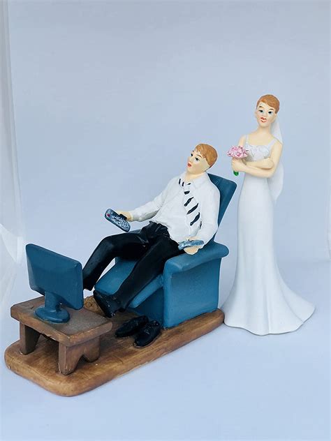 Dreamwedding Uk 6490164369145 1 X Gamer Groom And Crossed Bride Humorous Cake Topper Blonde