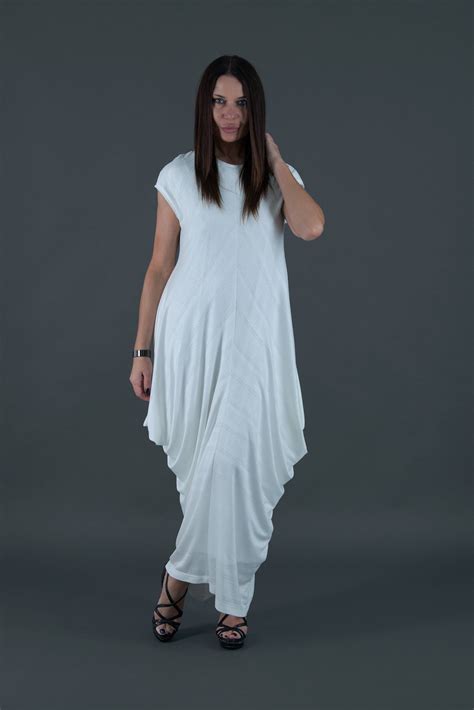Neoprene Dress Flounces Sleeves Dress Long Dress White Tunic Top Plus Size Maxi Dress Esil