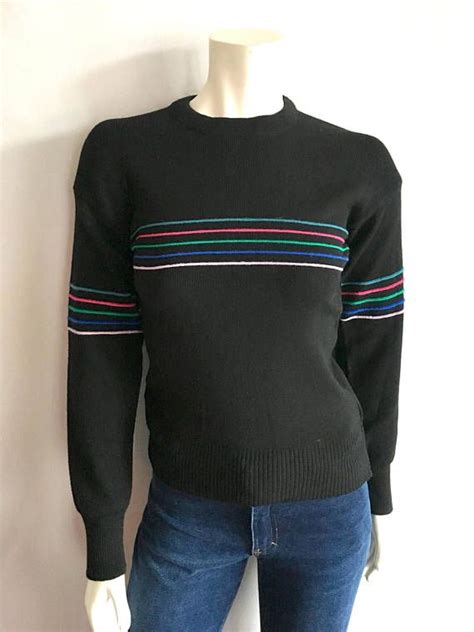 Vintage Womens 80s Wool Ski Sweater Black Etsy Ski Sweater