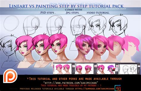 lineart vs Painting steps tutorial pack.promo. by sakimichan on DeviantArt