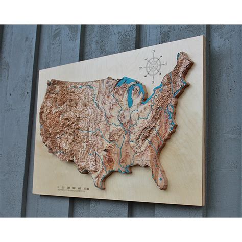 3d Terrain Wooden Map Of Usa 16 X 24 Etsy