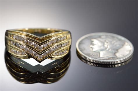 1.30 carat diamond wedding ring band round cut 14k yellow gold prong set 5 stone. 10K 0.38 Ctw Diamond Channel Set Chevron Wedding Band ...