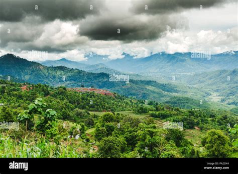 Scenery Of Beautiful Nepali Rural Village With Mountains And Green