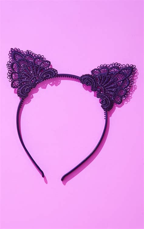 black lace cat ears headband accessories prettylittlething ie