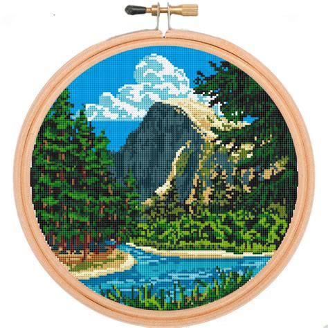 Landscape Modern Cross Stitch Pdf Pattern Yosemite National Etsy