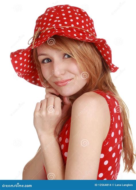 Cute Girl With Red Dress And Hat Stock Photo Image Of Female Woman