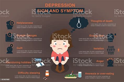 Infographic About Depression Woman With Sign And Symptom Stock