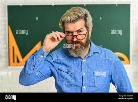 Serious Bearded Teacher In Glasses Back To School Develop Logic And Creativity Start The