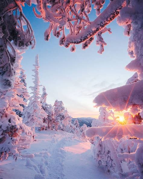 Freezing But Beautiful Sunrise In The Mountains Of Finland Reurope