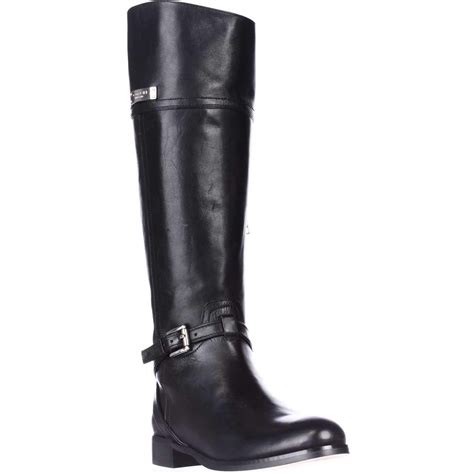coach womens coach micha wide calf knee high riding boots black leather 5 5 us
