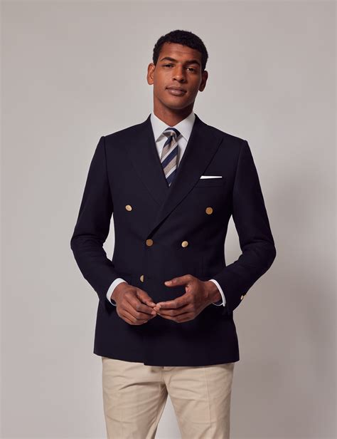 Mens Navy Wool Double Breasted Blazer Hawes And Curtis