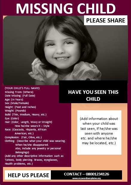 11 Free Missing Person Poster Templates Microsoft Word