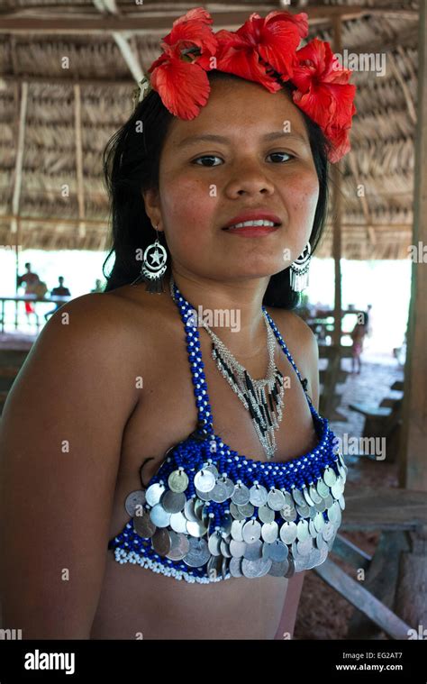 portrait of native girl embera in the village of the native indian embera tribe embera village