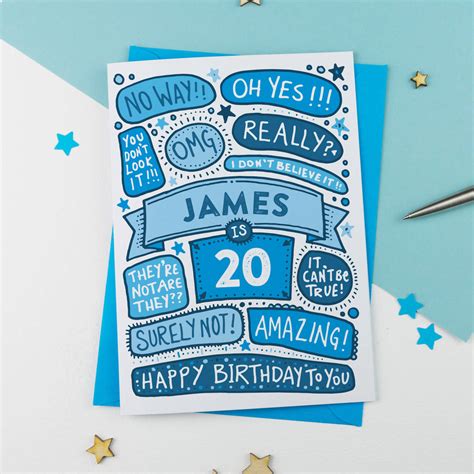 20th Omg Birthday Personalised Illustrated Card Blue By A Is For