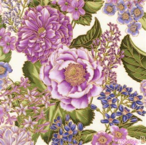 Purple Flower Embellished Fabric By Robert Kaufman Modes4u