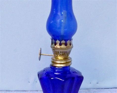 Vintage Miniature Cobalt Blue Oil Lamp With Original Blue Etsy