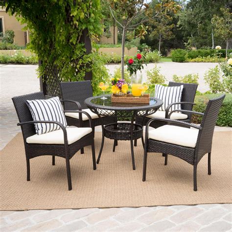 Noble House Charles Multi-Brown 5-Piece Wicker Outdoor Dining Set ...