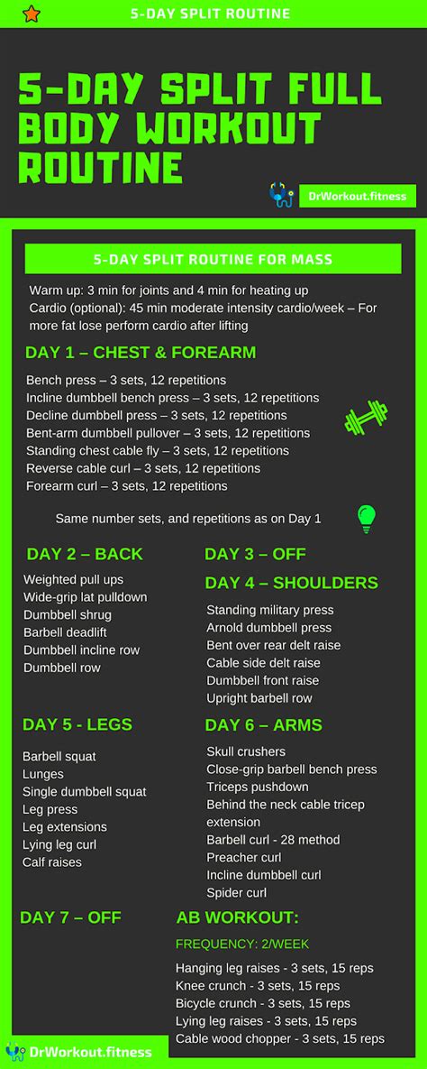 5 Day Split Full Body Workout Routine 5 Day Workout Plan Gym