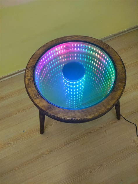 İnfinity Mirror Coffee Table Led Light Table Wooden Coffee Etsy