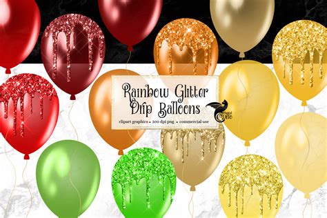 Rainbow Glitter Drip Balloons Clipart By Digital Curio Thehungryjpeg