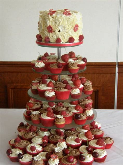 Pretty Cupcake Tower Love The Red Papers On Creams And Chocolates With