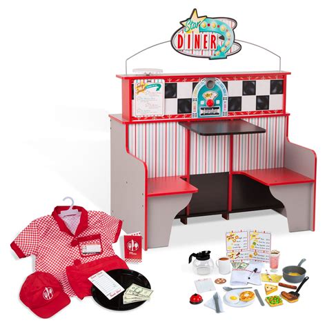 Melissa And Doug Double Sided Wooden Star Diner Restaurant Play Space