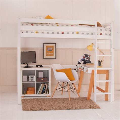 Classic Beech High Sleeper With Desk And Storage Bookcase Pure White Bunk Bed With Desk