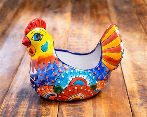 Talavera Ceramic Chicken Hen Flower Pot Planter Vibrant Color Etsy