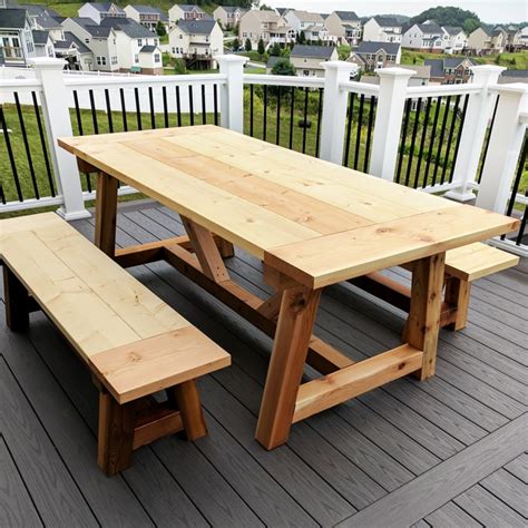 Diy Truss Beam Farmhouse Style Outdoor Table And Benches
