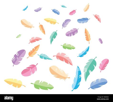 Feathers Of Different Shapes Fall Down Vector Set In A Flat Style