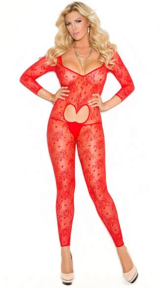 Plus Size Footless Lace Bodystocking Plus Size Heart Bodystocking Plus Size Red Bodystocking