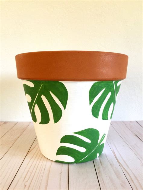 Sealing your pots after painting. Hand Painted 12 inch Monstera Terracotta Clay Pot Hand ...
