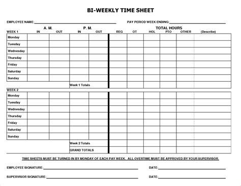 Printable Bi Weekly Timesheet Template Business Psd Excel Word Pdf