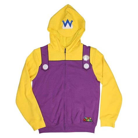Super Mario Wario Adult Costume Zip Up Hoodie Free Shipping