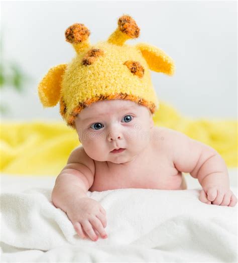 Funny Sleeping Newborn Baby Bunny Cap On Her Head Stock Image Image