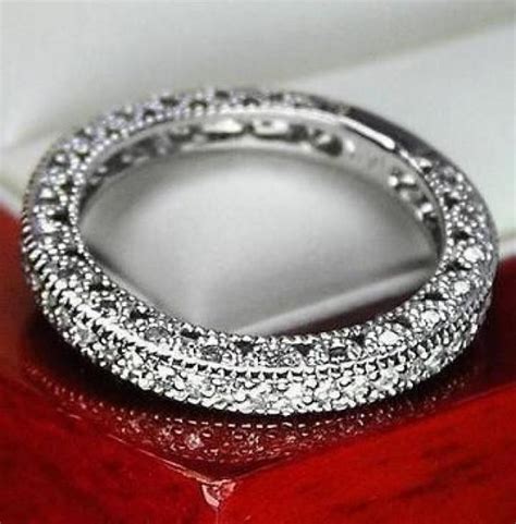 Unique Vintage Genuine Diamond Wedding Band Ring For Women 14k Solid White Gold 