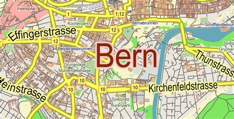 Bern Switzerland Map Vector City Plan Low Detailed For Small Print