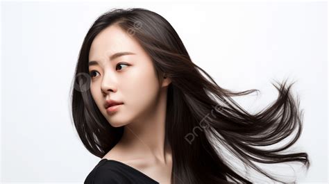 Asian Woman Flying Long Black Hair Background Beauty Image Female