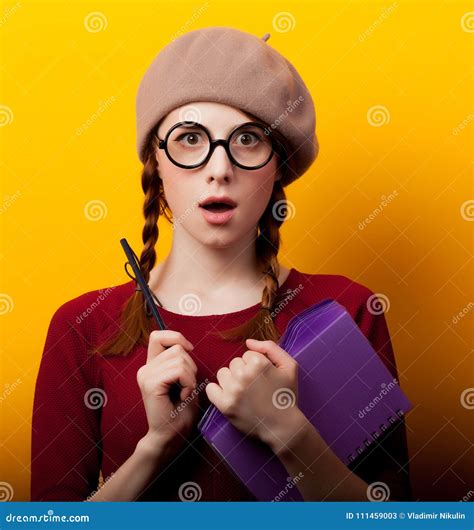 Young Redhead Nerd Girl With Eyeglasses Stock Image Image Of