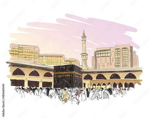 Mecca Saudi Arabia Hand Drawn Sketch Vector Illustration เวกเตอร์