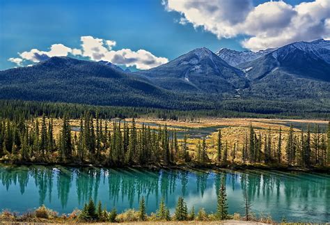 Trees Mountains Valley Canada Albert Alberta The Bow River Bow