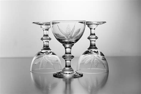 Hawkes Crystal Cocktail Glasses Signed Wheat Polished American Brilliant Antique Hand Cut