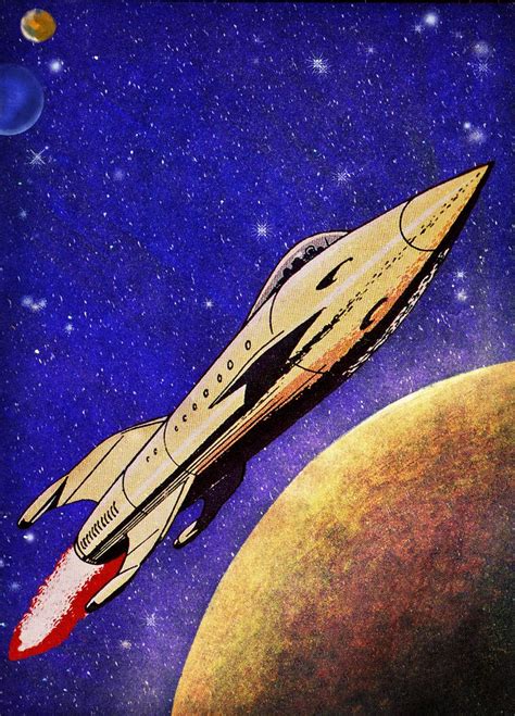 Blasting Off Major Tom Rocket Art Retro Futurism Sci Fi Art