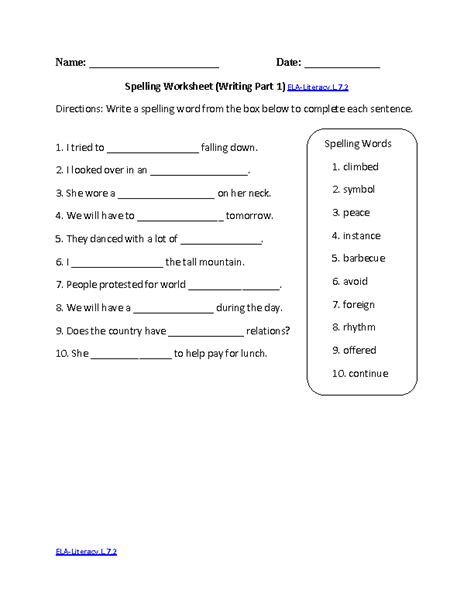 11 Best Images Of 7th Grade Worksheets Spelling Words 6th Grade