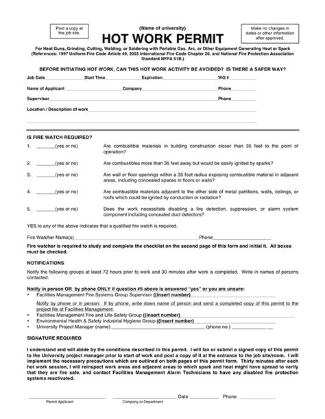 Hot Work Permit Fill Online Printable Fillable Blank Pdffiller